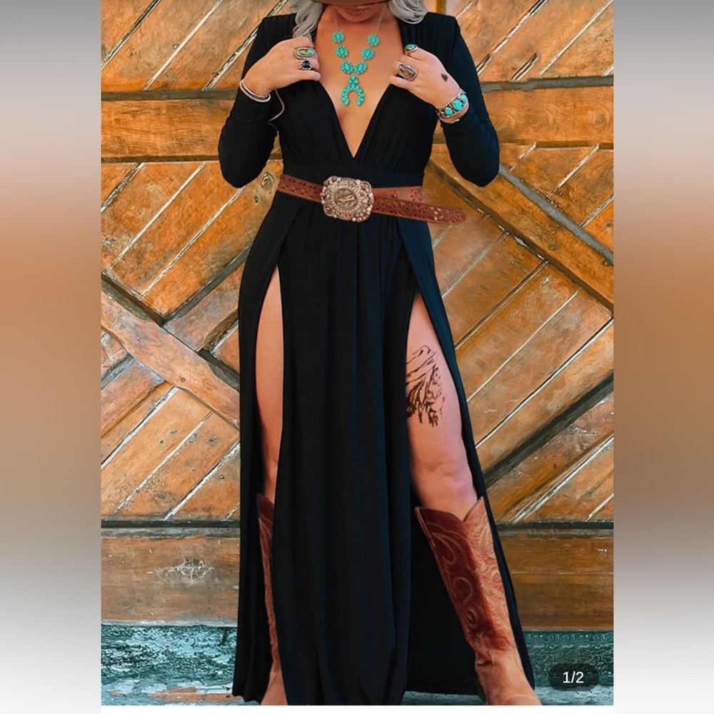New! Never worn! Deep V long sleeve, with double slits up each side!